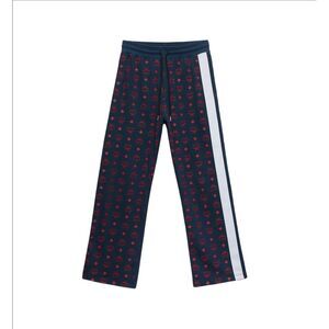 MCM Men's Deep Blue Sea Cotton Monogram and Stripe Sweat Pants (Regular; L)